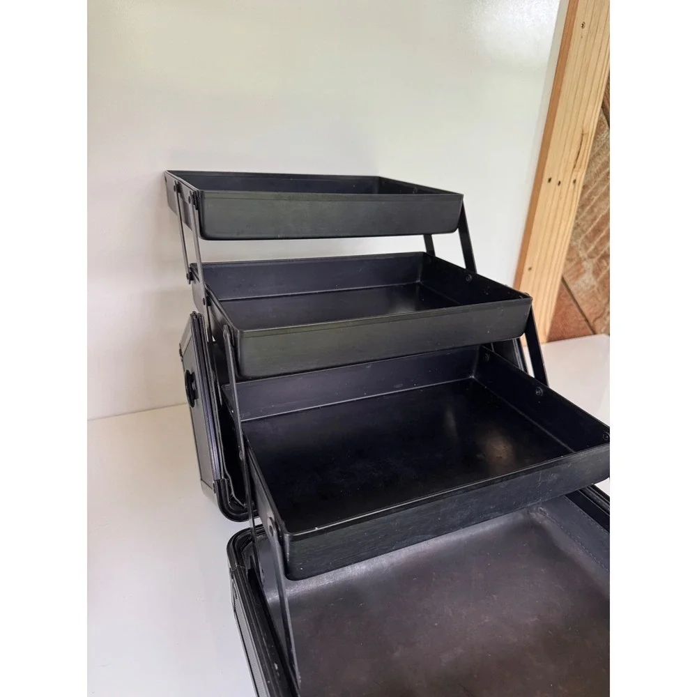 MAC Cosmetics Professional Makeup Train Case Organizer Black Grey Tiered Trays